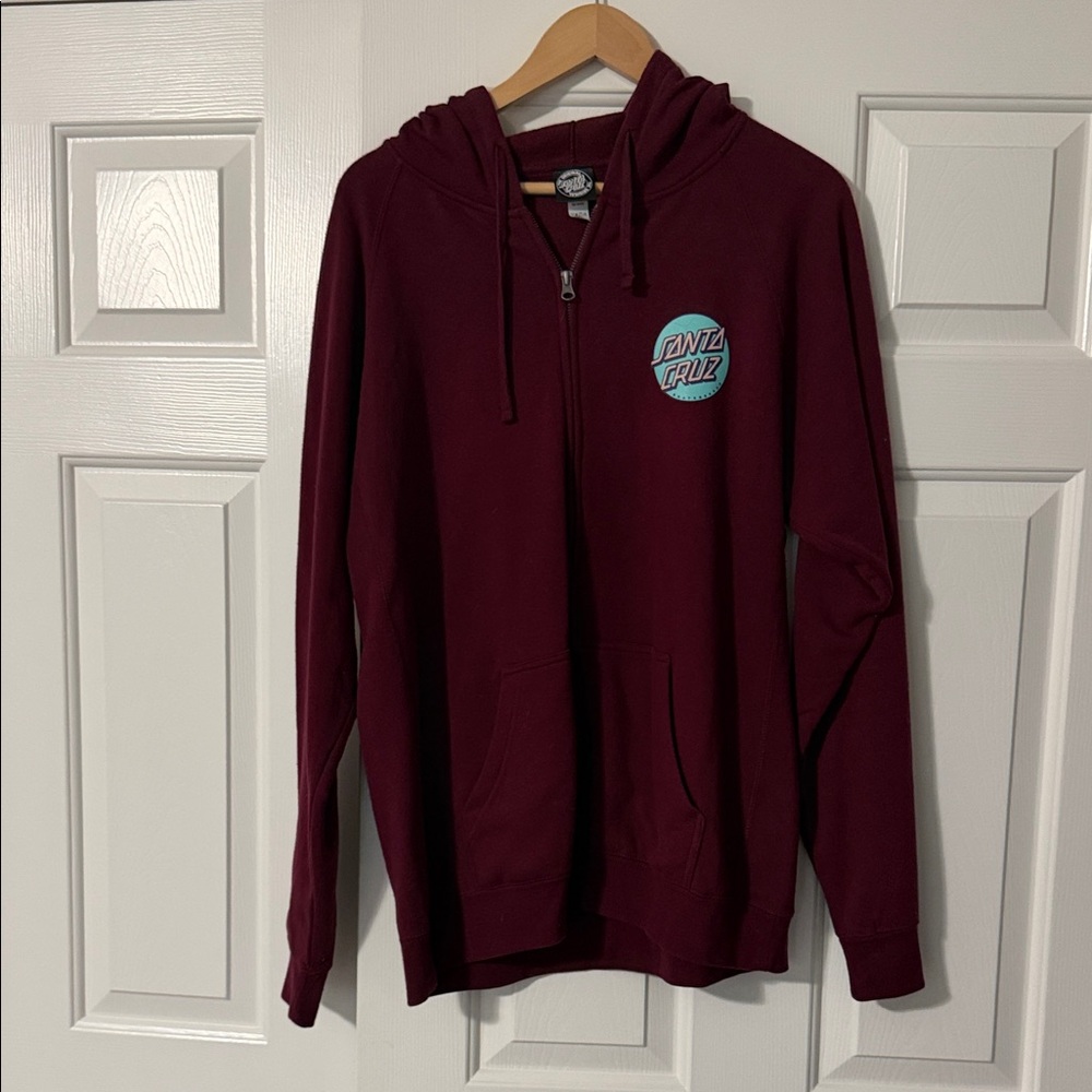 Santa Cruz Skateboards Men's Dark Red Zip-Up Sweater